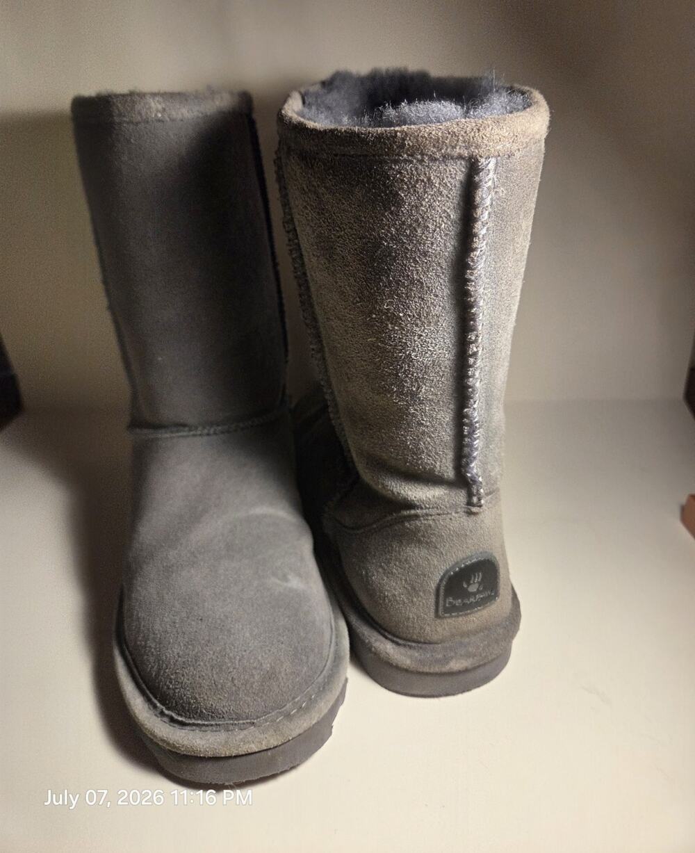 BEARPAW Gray Suede Faux Fur Lined Pull-On Mid-Calf Winter Boots Womens 9